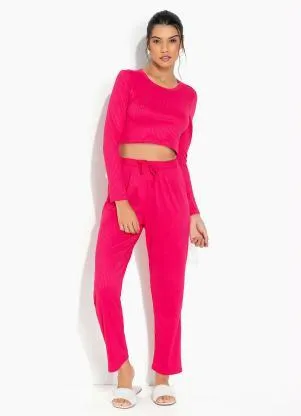 Alma Dolce - Pijama Canelado Longo Pink - ALMA DOLCE