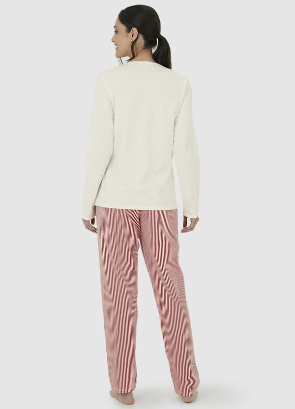 Malwee - Pijama Cerejas Listrada Feminino Bege 2