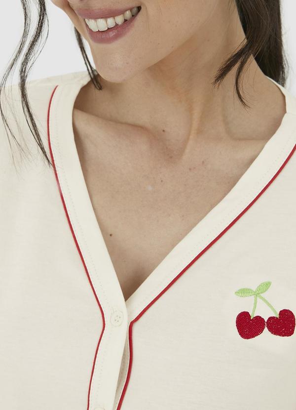 Malwee - Pijama Cerejas Listrada Feminino Bege 3