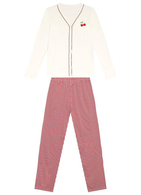 Malwee - Pijama Cerejas Listrada Feminino Bege 4