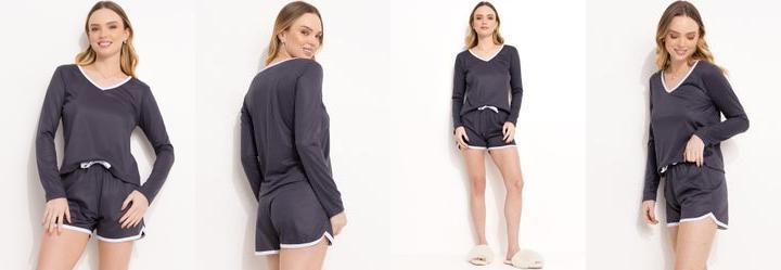 Pijama Cinza em Malha de Polister