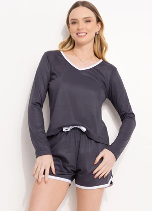 Alma Dolce - Pijama Cinza em Malha de Poliéster - ALMA DOLCE