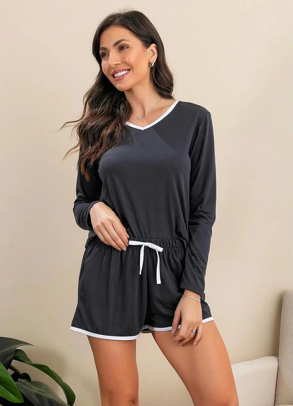 Alma Dolce - Pijama Cinza em Malha de Poliéster 5