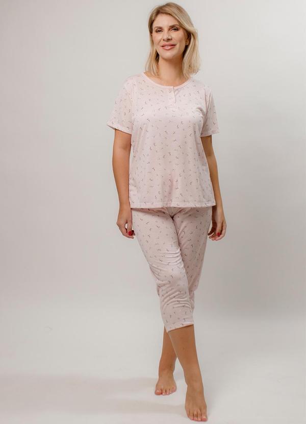 Piante Pijamas - Pijama com Peitilho Calça Capri Floral Rosa