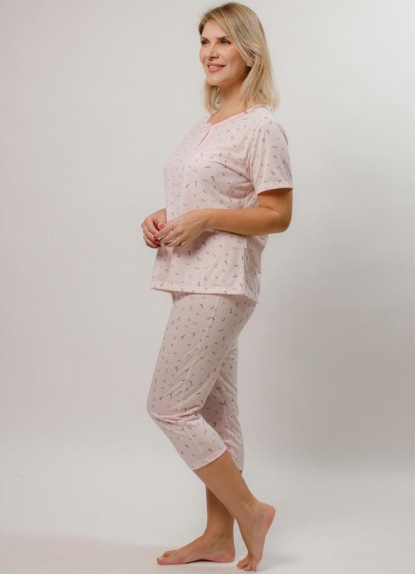 Piante Pijamas - Pijama com Peitilho Calça Capri Floral Rosa 3