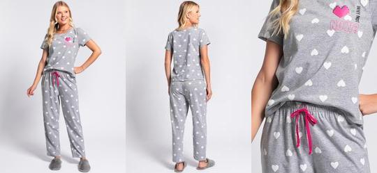 Pijama Coraes Mescla/Branco em Malha