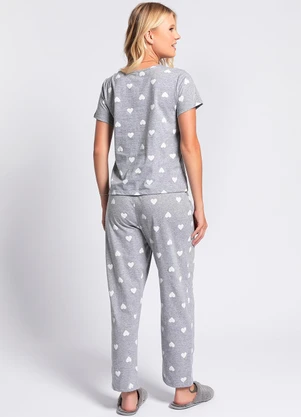 Alma Dolce - Pijama Corações Mescla/Branco em Malha - ALMA DOLCE