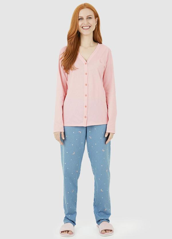 Malwee - Pijama Dream Listrado Feminino Rosa