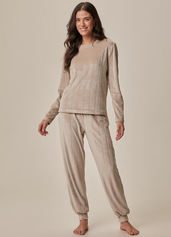 Malwee - Pijama em Fleece Texturizado Taupe