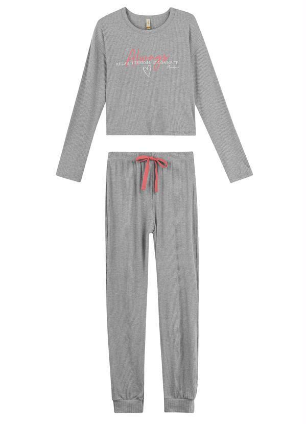 Marialícia - Pijama Feminino Adulto Blusa e Calça Cinza