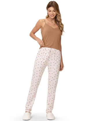Zee Rucci - Pijama Feminino Blusa e Calça Decote V Bege - ZEE RUCCI