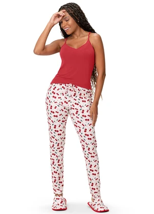 Zee Rucci - Pijama Feminino Blusa e Calça Decote Vermelho - ZEE RUCCI