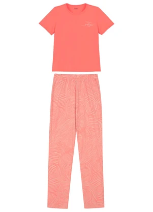 Marialícia - Pijama Feminino Blusa e Calça Laranja - MARIALÍCIA