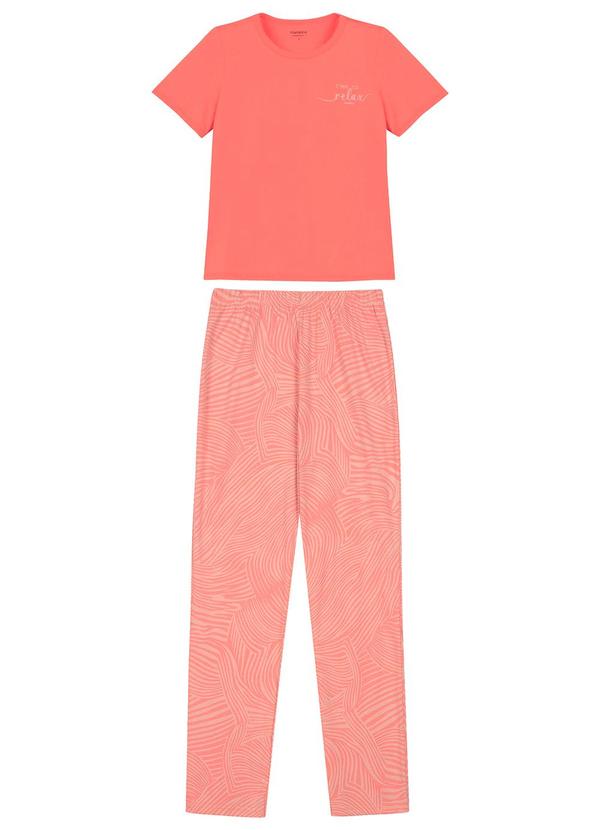 Marialícia - Pijama Feminino Blusa e Calça Laranja