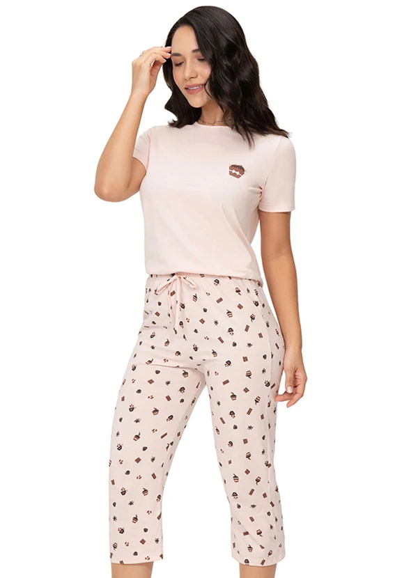 Zee Rucci - Pijama Feminino Blusa Manga Curta e Calça Rosa