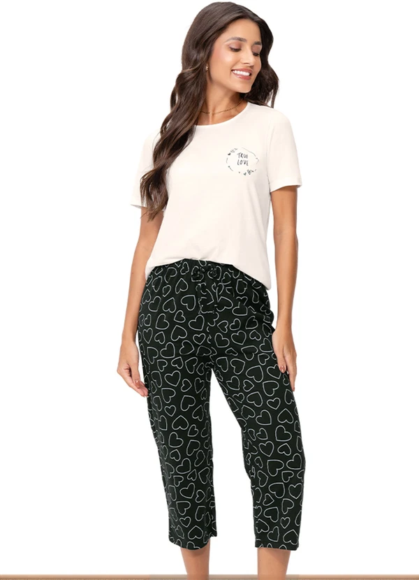 Zee Rucci - Pijama Feminino Blusa Manga Curta Preto