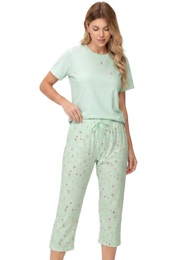 Zee Rucci - Pijama Feminino Blusa Manga Curta Verde