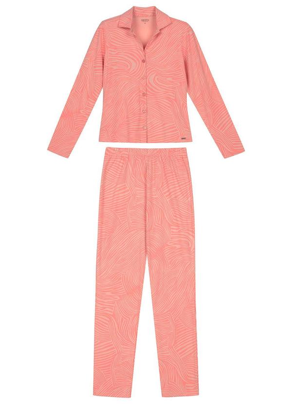 Marialícia - Pijama Feminino Camisa e Calça Estampados Rosa 2