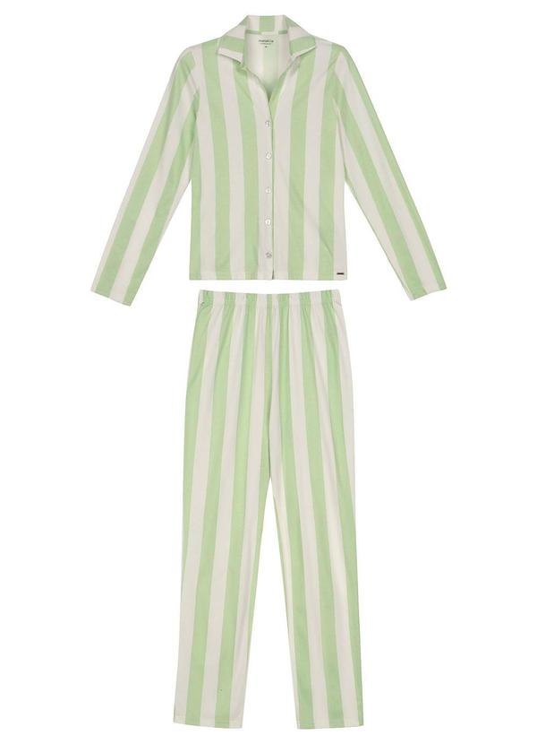 Marialícia - Pijama Feminino Camisa e Calça Estampados Verde 3