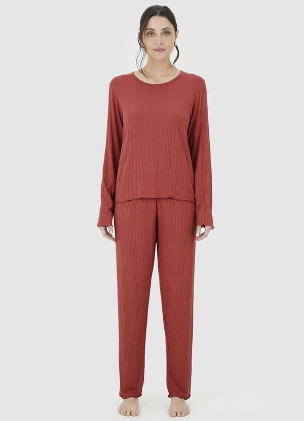 Malwee - Pijama Feminino Canelado Laranja