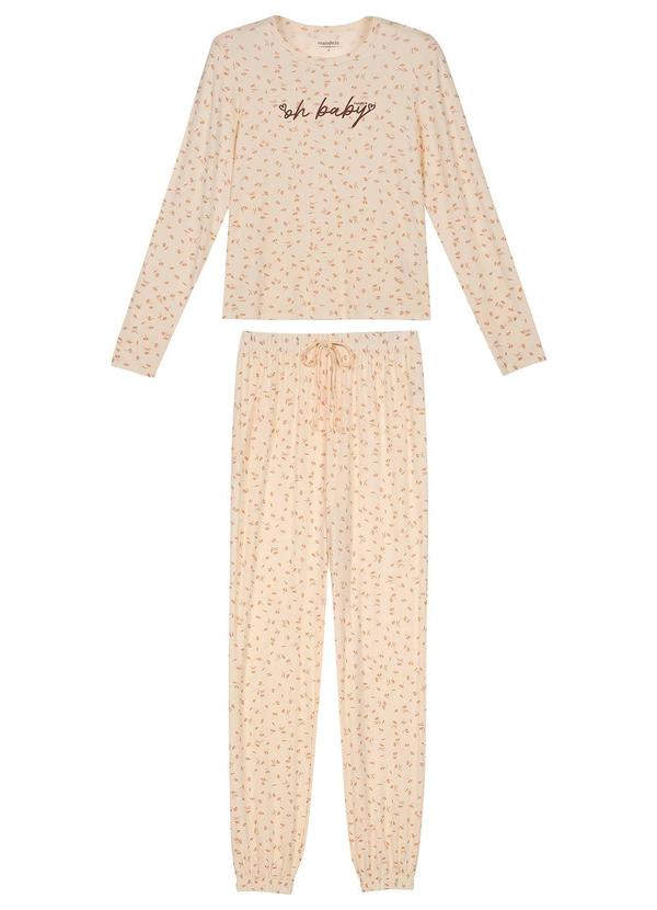 Marialícia - Pijama Feminino Longo Floral Bege
