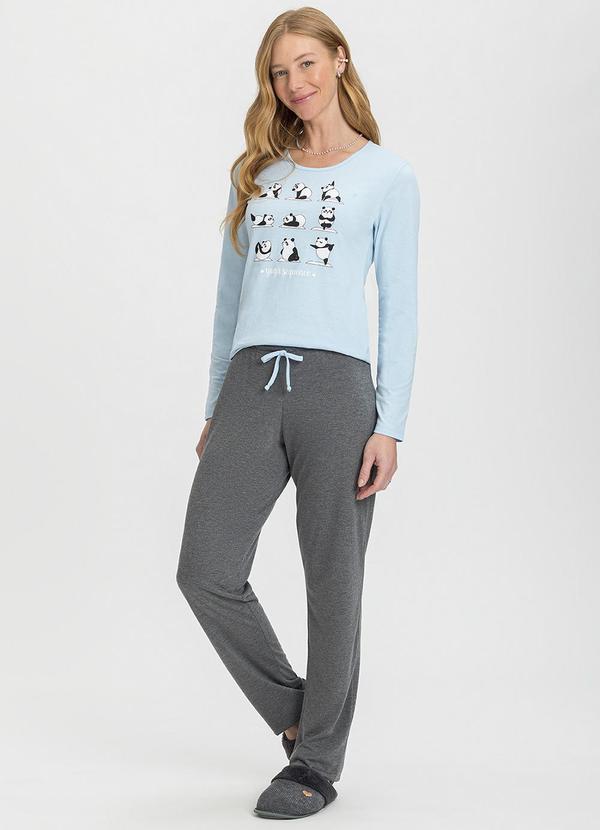 Rovitex - Pijama Feminino Manga Longa Azul