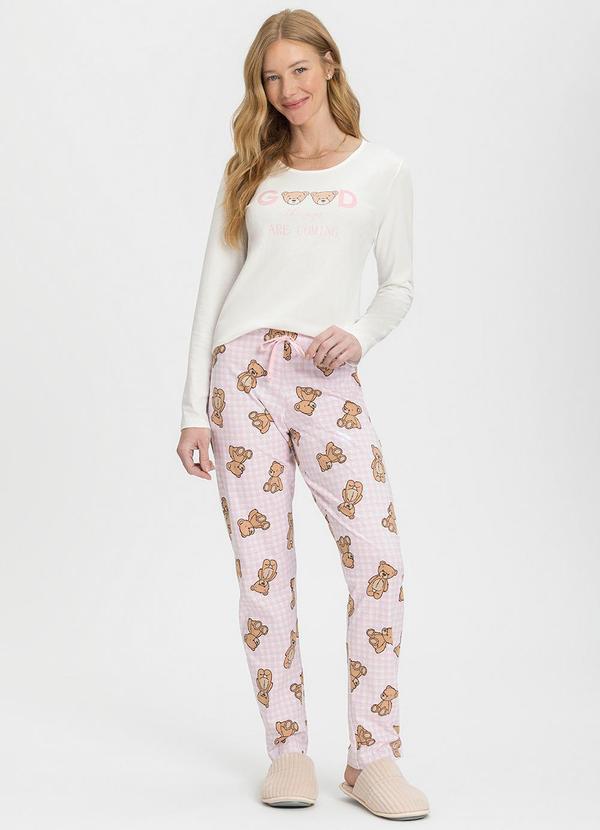 Rovitex - Pijama Feminino Manga Longa Branco