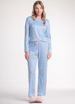 Espaço Pijama - Pijama Feminino Manga Longa com Calça Azul - ESPAÇO PIJAMA