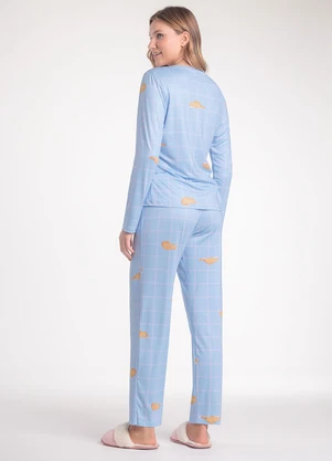 Espaço Pijama - Pijama Feminino Manga Longa com Calça Azul - ESPAÇO PIJAMA