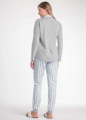 Espaço Pijama - Pijama Feminino Manga Longa com Calça Azul - ESPAÇO PIJAMA