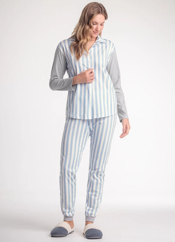 Espaço Pijama - Pijama Feminino Manga Longa com Calça Azul