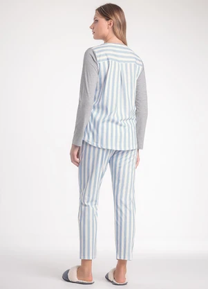 Espaço Pijama - Pijama Feminino Manga Longa com Calça Azul - ESPAÇO PIJAMA