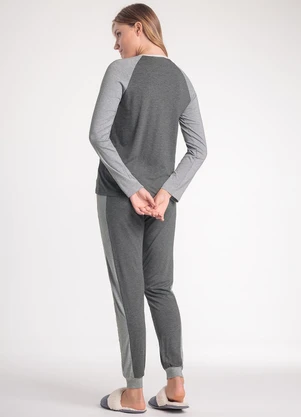 Espaço Pijama - Pijama Feminino Manga Longa com Calça Cinza - ESPAÇO PIJAMA