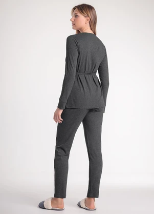 Espaço Pijama - Pijama Feminino Manga Longa com Calça Cinza - ESPAÇO PIJAMA