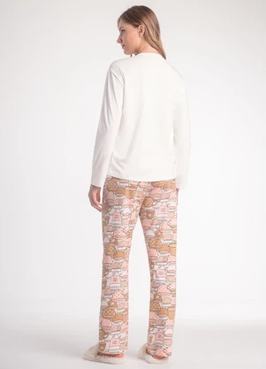 Espaço Pijama - Pijama Feminino Manga Longa com Calça Marrom - ESPAÇO PIJAMA