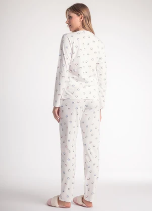 Espaço Pijama - Pijama Feminino Manga Longa com Calça Off White - ESPAÇO PIJAMA