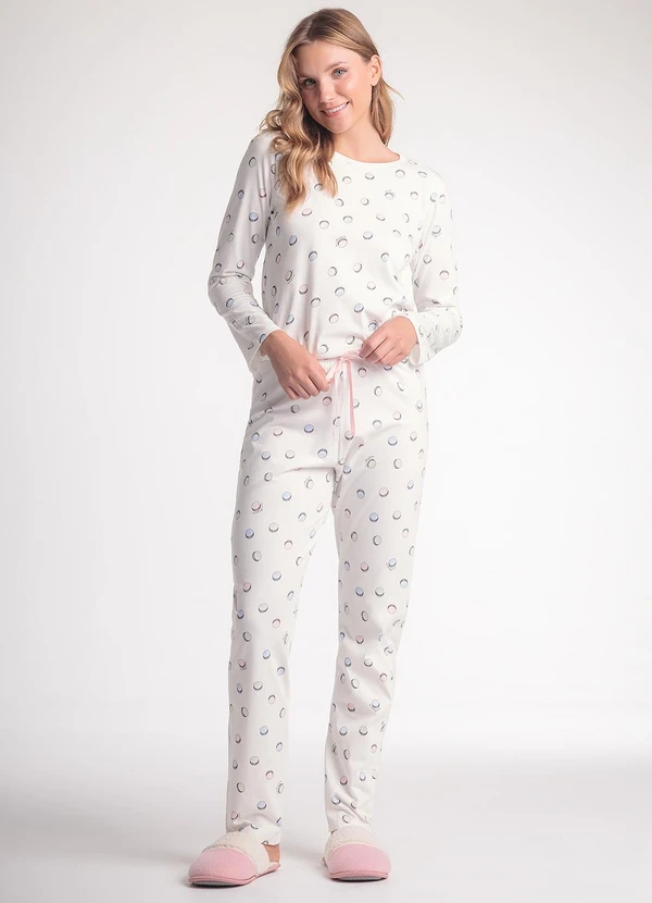 Espaço Pijama - Pijama Feminino Manga Longa com Calça Off White