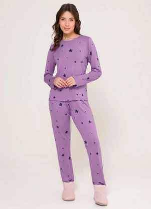 Espaço Pijama - Pijama Feminino Manga Longa com Calça Rosa - ESPAÇO PIJAMA