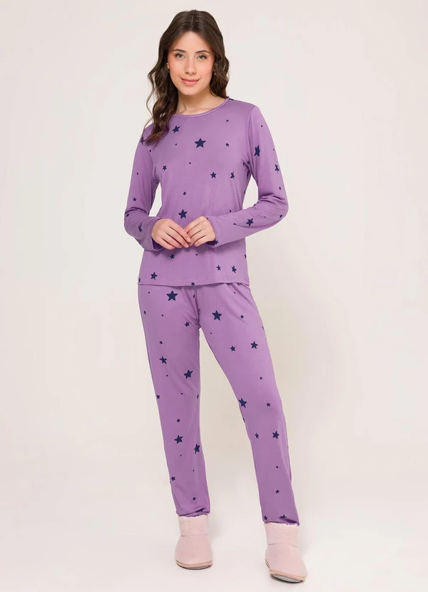 Espaço Pijama - Pijama Feminino Manga Longa com Calça Rosa