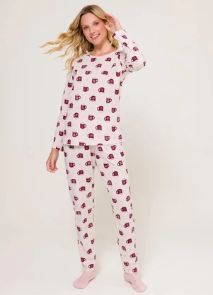 Espaço Pijama - Pijama Feminino Manga Longa com Calça Rosa - ESPAÇO PIJAMA
