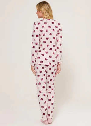 Espaço Pijama - Pijama Feminino Manga Longa com Calça Rosa - ESPAÇO PIJAMA