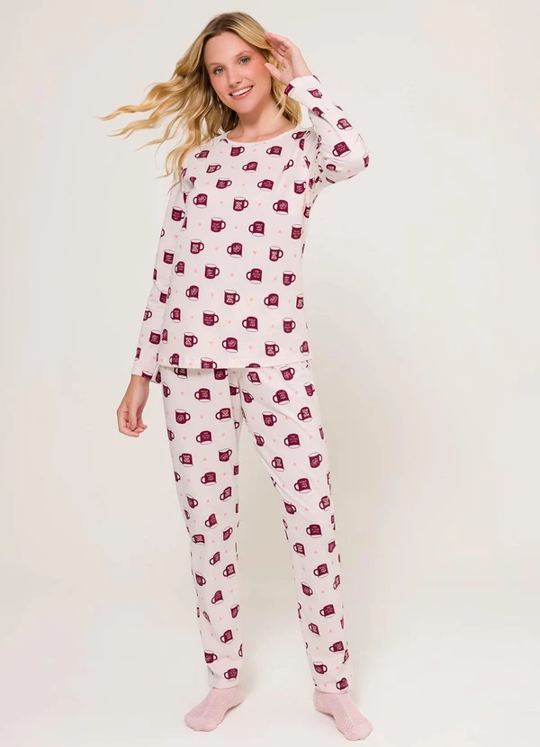 Espaço Pijama - Pijama Feminino Manga Longa com Calça Rosa