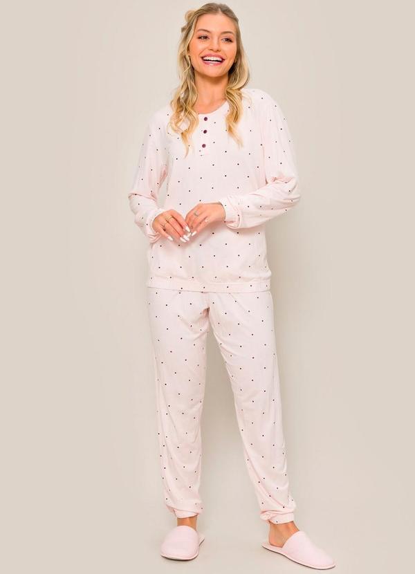 Rovitex - Pijama Feminino Manga Longa Rosa