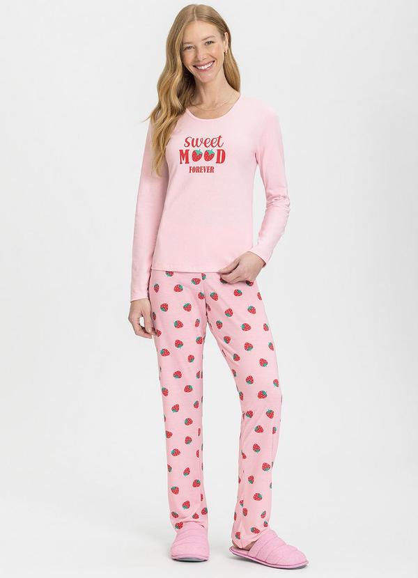 Rovitex - Pijama Feminino Manga Longa Rosa