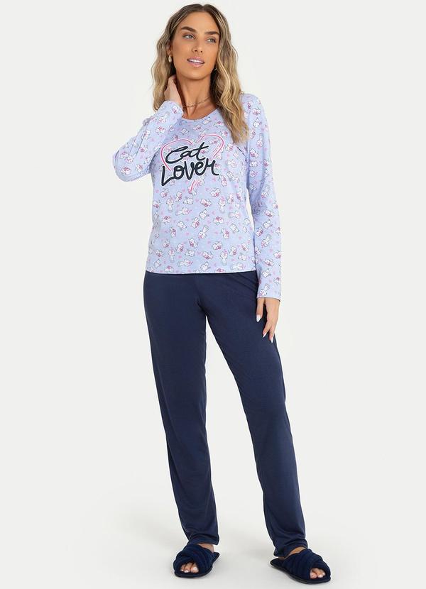 Rovitex - Pijama Feminino Meia Malha Azul