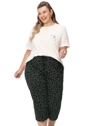 Zee Rucci - Pijama Feminino Plus Blusa Manga Curta Preto - ZEE RUCCI
