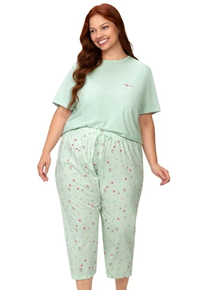 Zee Rucci - Pijama Feminino Plus Blusa Manga Curta Verde - ZEE RUCCI