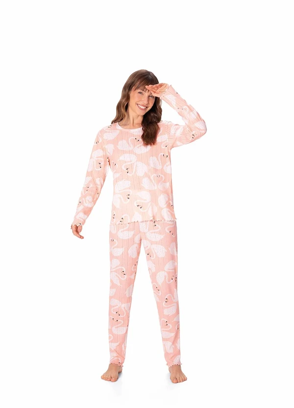 Malwee - Pijama Flamingos Carrot em Malha Essence Rosê