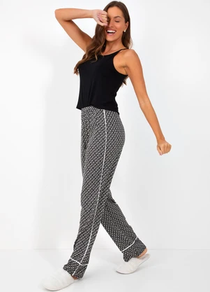 Alma Dolce - Pijama Geométrico P&B em Malha de Viscose - ALMA DOLCE