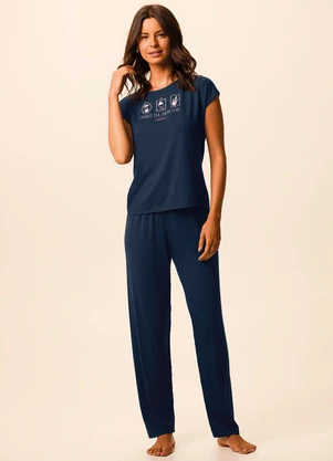 Malwee - Pijama Longo Bubble Tea Azul Marinho - MALWEE